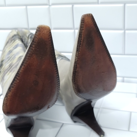 DIBRERA by Paolo Zanoli Soft Gray Leather High Heel Boot Pointed Toe Floral Plea - Picture 6 of 10